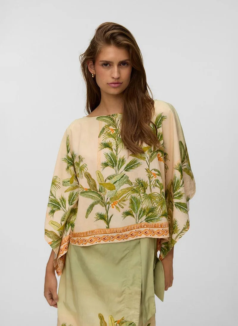 فيرو مودا Women's VMHEATHER Long Sleeve Cape Woven Top