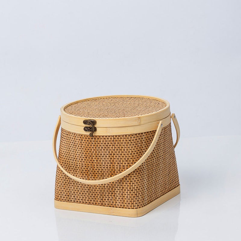 1Pc Household Handle Basket Woven Storage Basket Storage Container - Image 3