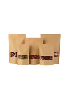 KCL KCL Kraft Paper Stand up Pouches with Rectangle Transparent window (Food Grade) Dimension - 5 * 8 Inches - Capacity - 150 Gms - Brown Color (With Ziplock) - Pack of 100 Pc  - Image 1