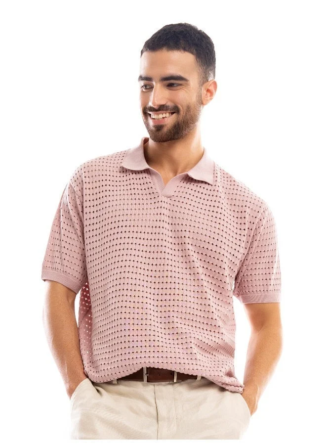 Beyoung Rose Pink Flat Knit Men's Polo T-Shirt for Men