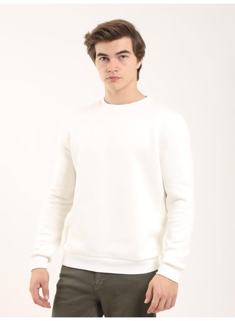 Dufy Ecru Men's Regular Fit Crew Neck Sweatshirt - Image 1