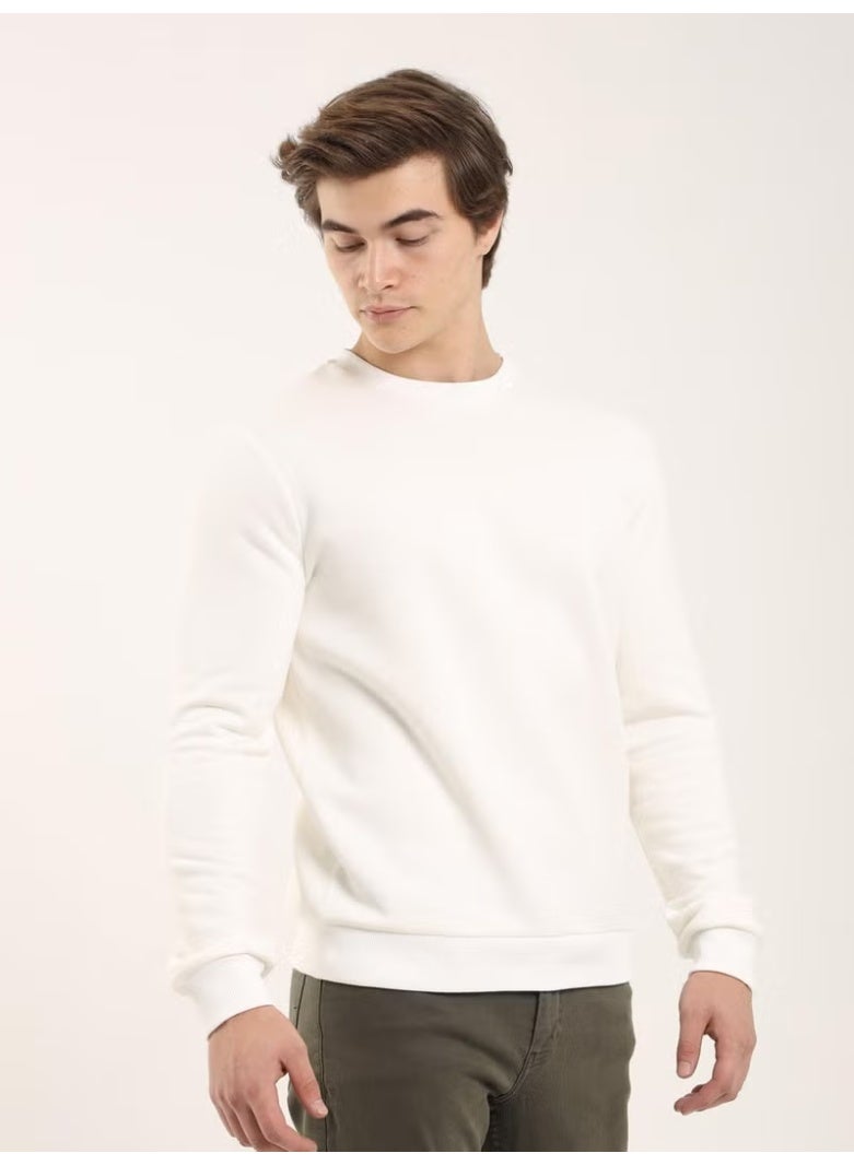 Dufy Ecru Men's Regular Fit Crew Neck Sweatshirt - Image 3