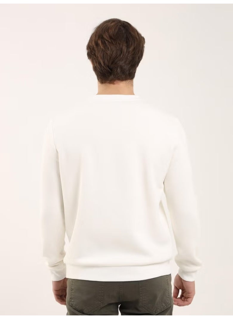 Dufy Ecru Men's Regular Fit Crew Neck Sweatshirt - Image 5