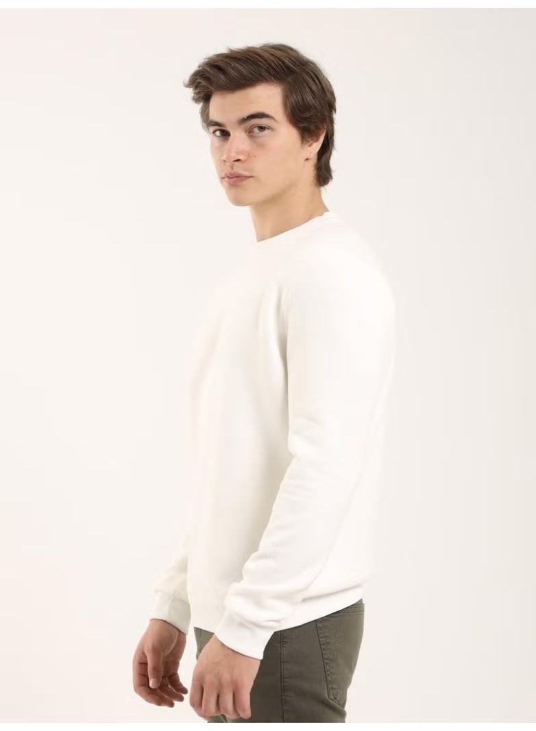 Dufy Ecru Men's Regular Fit Crew Neck Sweatshirt - Image 4