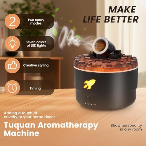 BLETILLA Cannon Blast Aroma Humidifier 2 Spray Modes Humidifier Desktop with 7 Colors LED Light and Timer,280ML Creative Turret Mist Auto Shut Off Aromatherapy Diffuser for Bedroom, Home, Desk (BLACK) - Image 2