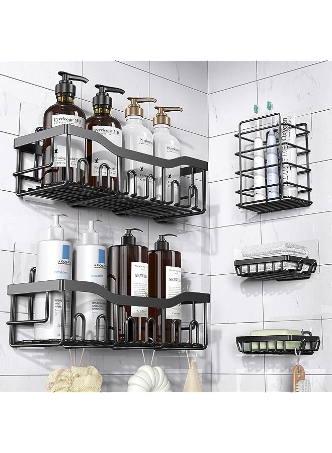 Raxoom Caddy 5 Pack, Adhesive Bathroom Organizer for Bathroom Storage&Kitchen, No Drilling, Large Capacity, Rustproof Stainless Steel Bathroom Organizer Shelves for Inside Shower Rack - Image 1