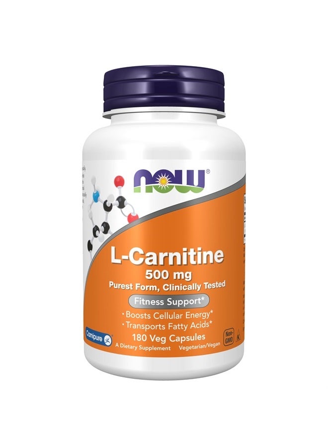 now Supplements, L-Carnitine 500mg, Purest Form, Amino Acid, Fitness Support*, 180 Veg Capsules - Image 1