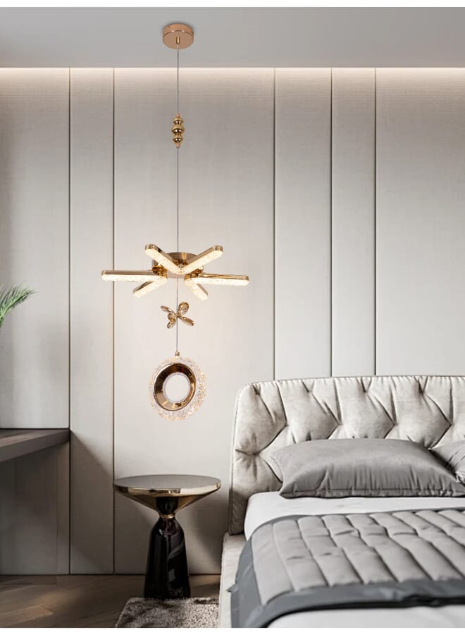 بيست باور ثريا سقف LED عصرية موديل 9888 – بقوة 40 واط، قطر 40 سم، معلّقة بارتفاع قابل للتعديل حتى 90 سم – تصميم أنيق ذهبي وكريستالي - Image 1