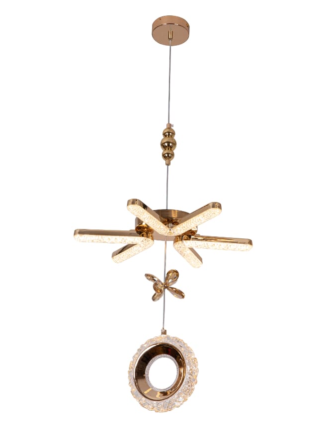 بيست باور ثريا سقف LED عصرية موديل 9888 – بقوة 40 واط، قطر 40 سم، معلّقة بارتفاع قابل للتعديل حتى 90 سم – تصميم أنيق ذهبي وكريستالي - Image 2