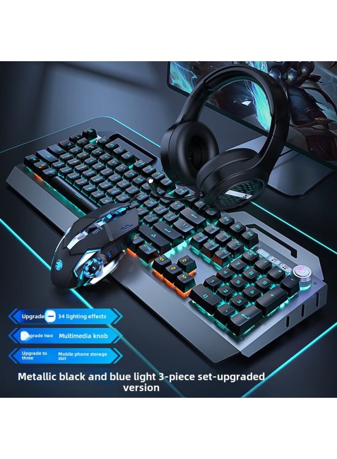 Forerunner TK900 Mechanical Keyboard Wired Mouse Suit Game Computer Electronic Competition Green Axis Wireless Keyboard Mouse Special-Color:Deep Space Gray-blue Light [multi-function Knob-full Key Without Impact] + Mechanical Macro Mouse + Earphone - Image 1