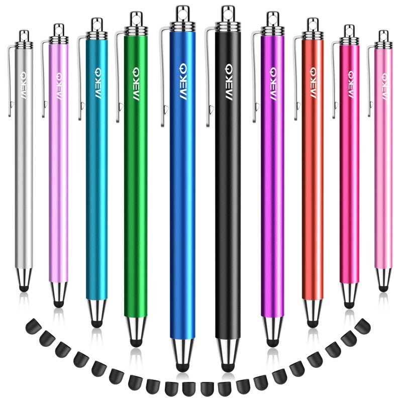 MEKO Stylus Pens for Touchscreens,MEKO 10 Pack Thin Rubber Tip Stylus Replaceable Tip Feature Bundle W/ 20 Pcs Replacement Tips for iPad iPhone Tablets Smartphone&All Touch Screen Devices(10 Stylus+20Tips) - Image 1