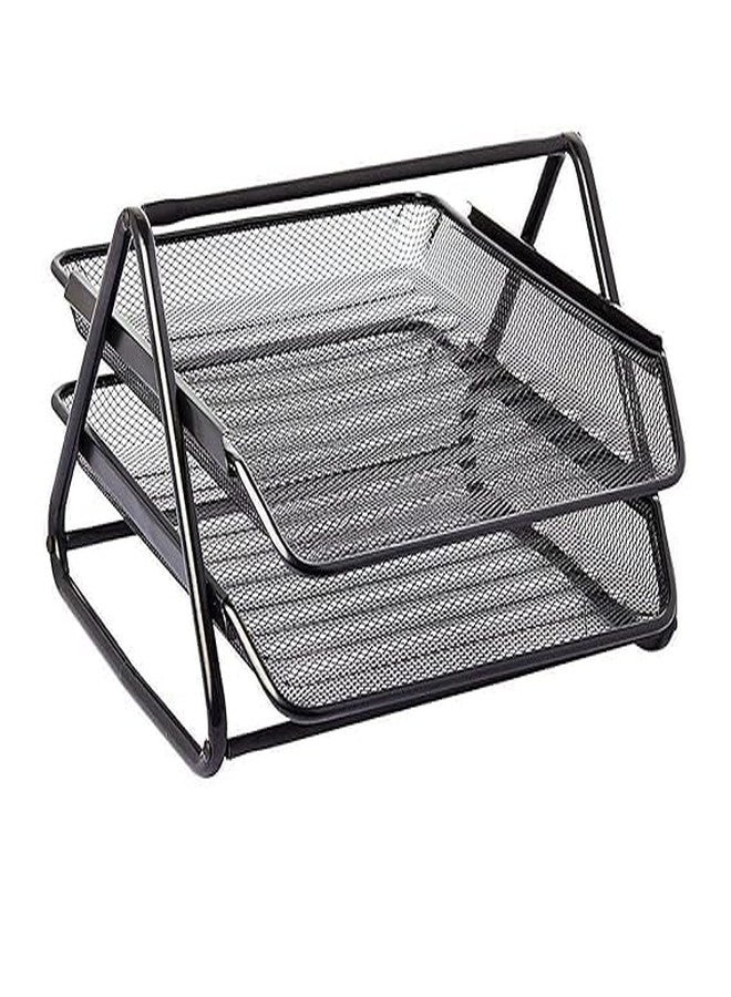 PERPART Desktop Magazine Holder Countertop Desk File Organizer 4 Compartments | Plastic Vertical File Dividers Book Holder & Cabinet Document Storage Rack (Black, Step Shelf) - Image 1