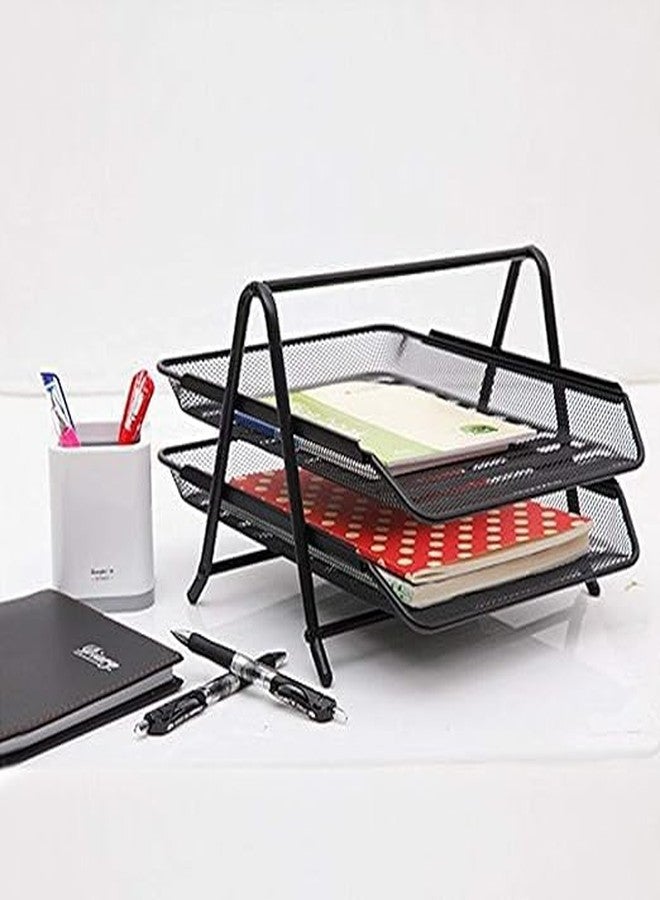 PERPART Desktop Magazine Holder Countertop Desk File Organizer 4 Compartments | Plastic Vertical File Dividers Book Holder & Cabinet Document Storage Rack (Black, Step Shelf) - Image 4