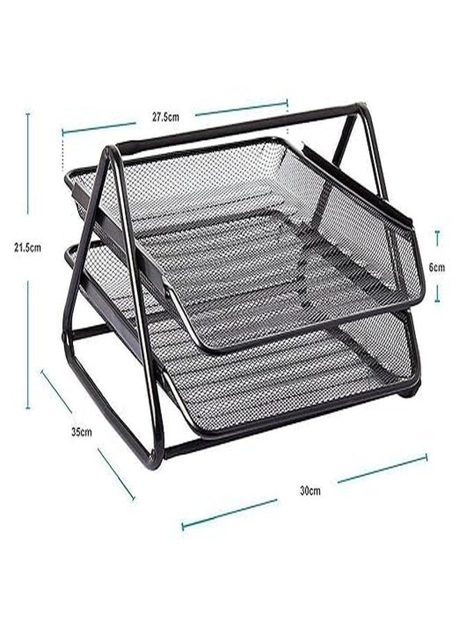 PERPART Desktop Magazine Holder Countertop Desk File Organizer 4 Compartments | Plastic Vertical File Dividers Book Holder & Cabinet Document Storage Rack (Black, Step Shelf) - Image 3