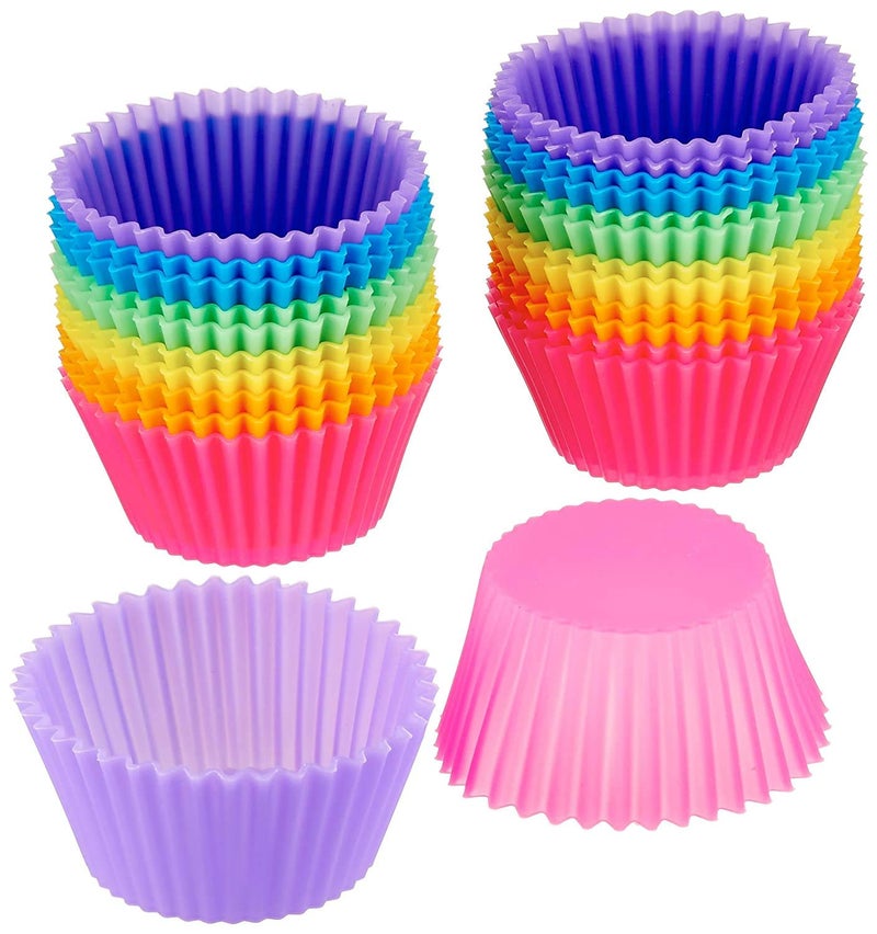 NIDY 24Pcs Silicone Baking Cups Reusable Cupcake Liners Nonstick Cake Molds Cupcake Holder Muffin Cups Rainbow Colors Cupcake Pan Muffin Cup - Image 1