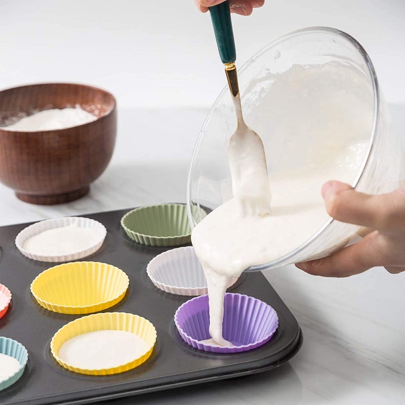NIDY 24Pcs Silicone Baking Cups Reusable Cupcake Liners Nonstick Cake Molds Cupcake Holder Muffin Cups Rainbow Colors Cupcake Pan Muffin Cup - Image 4