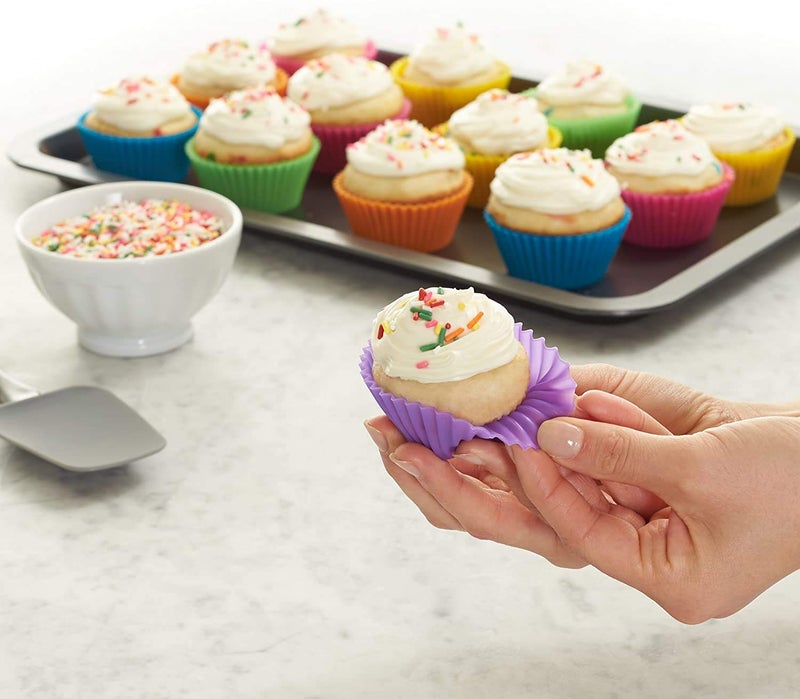 NIDY 24Pcs Silicone Baking Cups Reusable Cupcake Liners Nonstick Cake Molds Cupcake Holder Muffin Cups Rainbow Colors Cupcake Pan Muffin Cup - Image 2