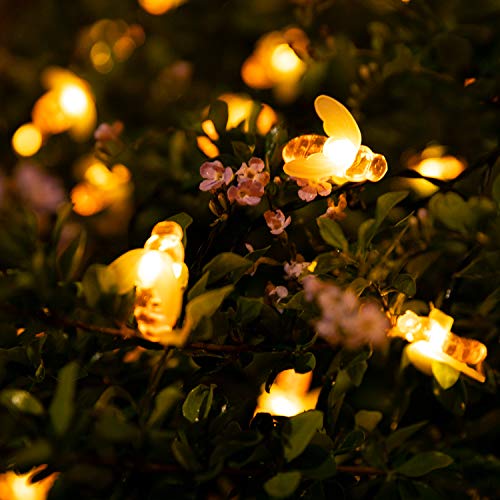 Brightown Solar Bee String Lights Outdoor 31FT 50 LED Honeybee Fairy Lights with 8 Lighting Modes, Waterproof Solar Bumble Bee for Patio Yard Garden Grass Wedding Christmas Party Decor, Warm White - Image 4