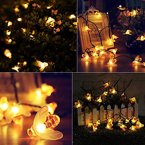 Brightown Solar Bee String Lights Outdoor 31FT 50 LED Honeybee Fairy Lights with 8 Lighting Modes, Waterproof Solar Bumble Bee for Patio Yard Garden Grass Wedding Christmas Party Decor, Warm White - Image 2