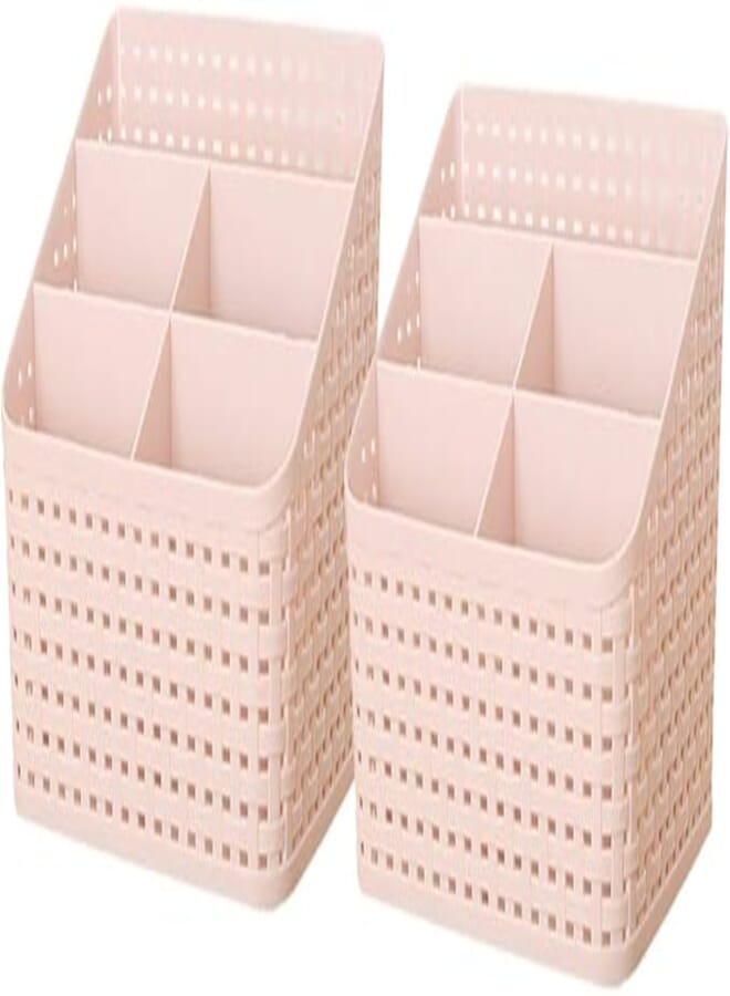 TOPBATHY 2Pcs Bathroom Storage Basket Plastic Make Up Organiser Cosmetic Storage Organiser for Bathroom(5 Grids Pink)