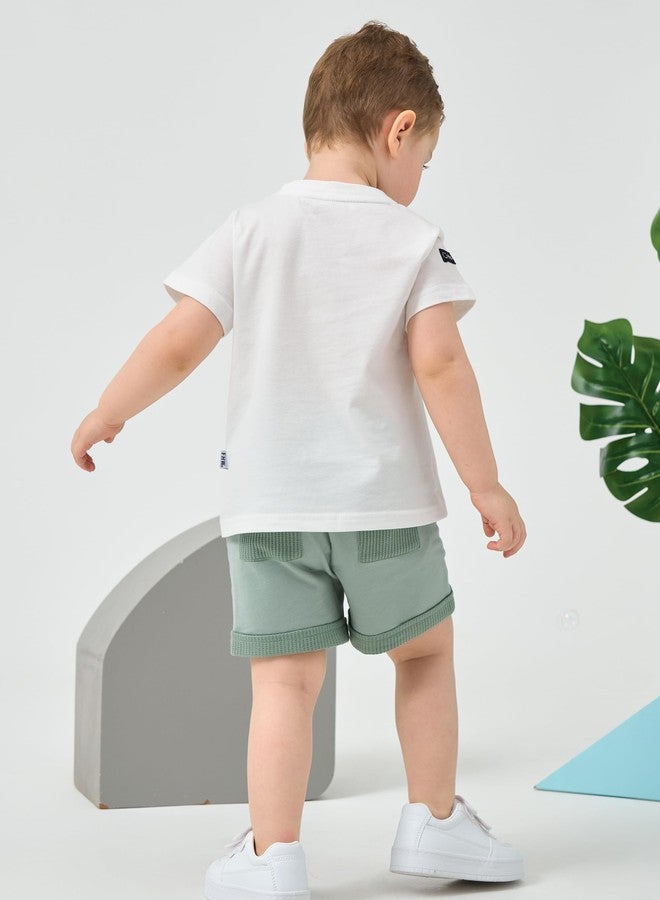 Volunboy Toddler Boys Summer Beach Bottoms 4T 2 Pack Athletic Jogger Pull On Navy Waffle Patchwork Shorts (4-5T, Navy & Green) - Image 3
