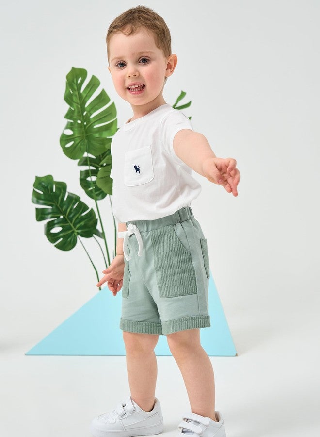Volunboy Toddler Boys Summer Beach Bottoms 4T 2 Pack Athletic Jogger Pull On Navy Waffle Patchwork Shorts (4-5T, Navy & Green) - Image 2