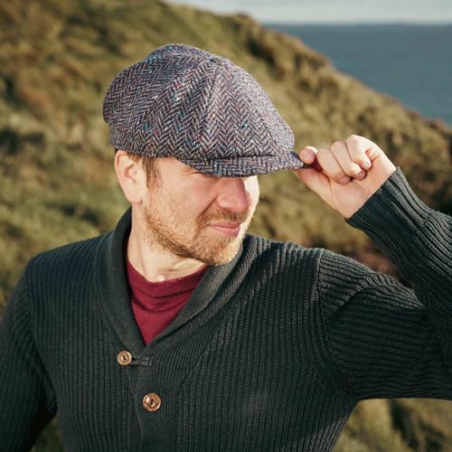 Biddy Murphy Newsboy Hat for Men Irish Flat Cap 100% Wool Tweed, Herringbone, Imported, Large Navy - Image 3