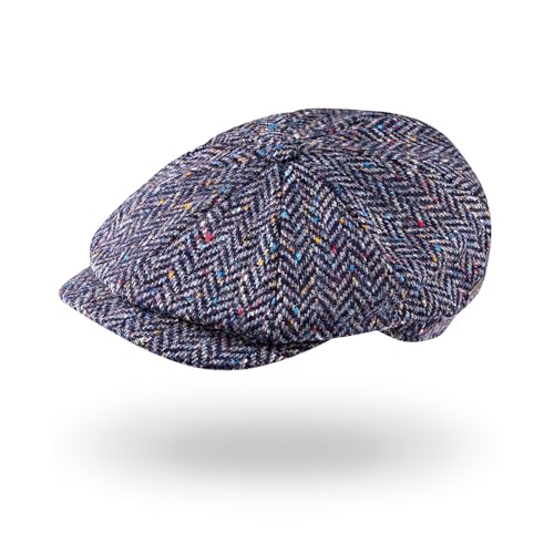 Biddy Murphy Newsboy Hat for Men Irish Flat Cap 100% Wool Tweed, Herringbone, Imported, Large Navy - Image 1