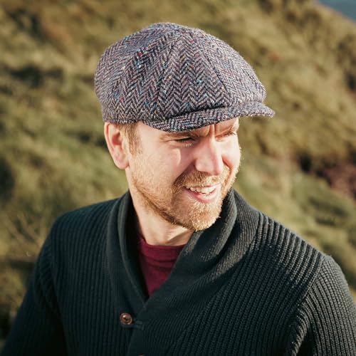 Biddy Murphy Newsboy Hat for Men Irish Flat Cap 100% Wool Tweed, Herringbone, Imported, Large Navy - Image 2