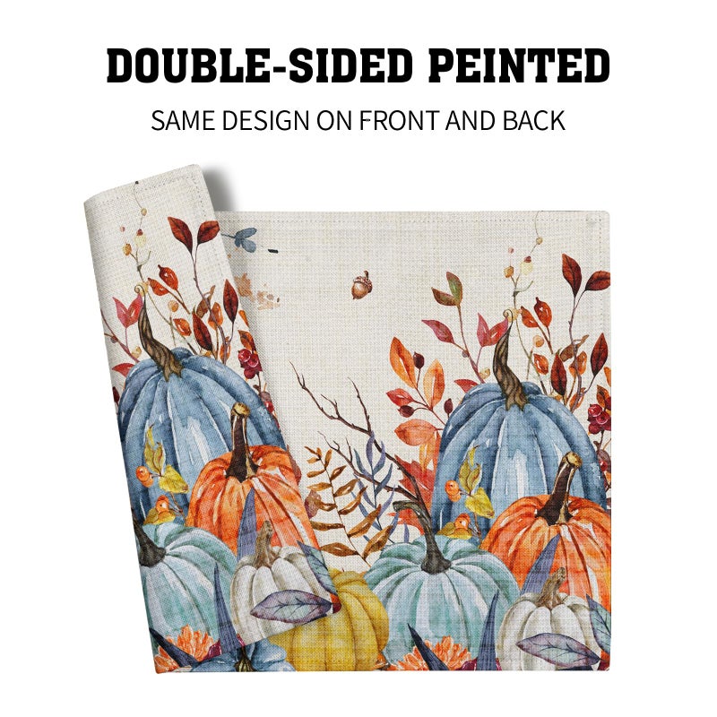 Giwawa Fall Thanksgiving Placemats Set of 4 Watercolor Autumn Pumpkins Floral Linen Table Mats 12x18 Inch Washable Heat Resistance for Kitchen Dining Farmhouse Holiday Decor - Image 5