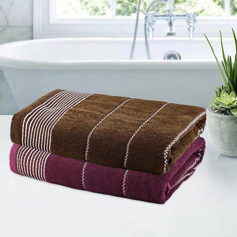 Kuber Industries Kuber Industries Pack of 2 Soft Cotton Bathing Towel For Men/Women | 450 GSM Fade/Wrinkle Resistant Towels For Bath | 30x60 Inch | Maroon & Brown  - Image 1
