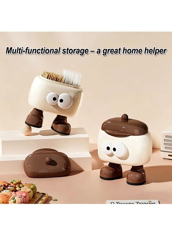 Cute Cartoon Desktop Storage Box with Lid, Multifunctional Makeup Organizer, Dust‑Proof Compartment Storage Container for Makeup Brushes, Cotton Swabs, Stationery, Small Accessories for Home Bedroom Table Decor - Image 5