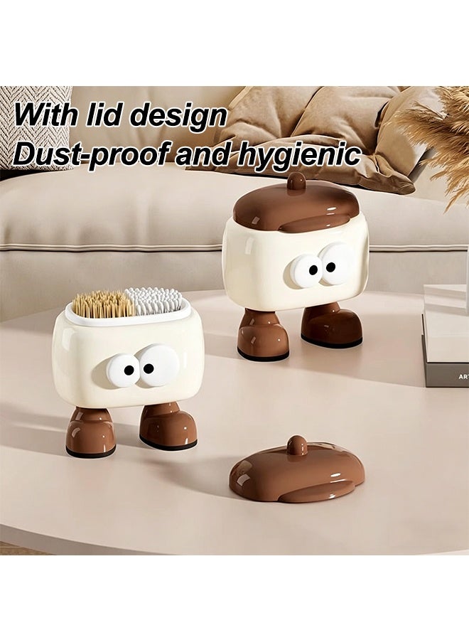 Cute Cartoon Desktop Storage Box with Lid, Multifunctional Makeup Organizer, Dust‑Proof Compartment Storage Container for Makeup Brushes, Cotton Swabs, Stationery, Small Accessories for Home Bedroom Table Decor - Image 3