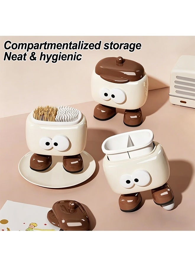 Cute Cartoon Desktop Storage Box with Lid, Multifunctional Makeup Organizer, Dust‑Proof Compartment Storage Container for Makeup Brushes, Cotton Swabs, Stationery, Small Accessories for Home Bedroom Table Decor - Image 4