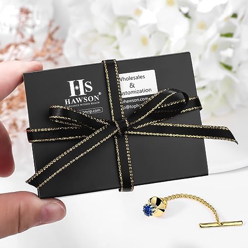 HAWSON هاوسون دبوس ربطة العنق الرجالي الكريستالي مع سلسلة، مشبك ربطة العنق الذهبي، إكسسوارات الحفلات، 3 خيارات ألوان (أزرق داكن) - Image 5