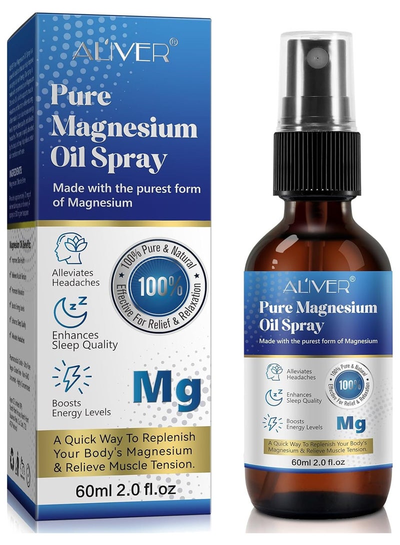 ALIVER Pure Magnesium Oil Spray for Sleep, Anxiety and Energy Boost-100% Natural,Gluten Free, Non-GMO Magnesium Spray for Feet - 2.02 fl oz (60ml) - Image 1