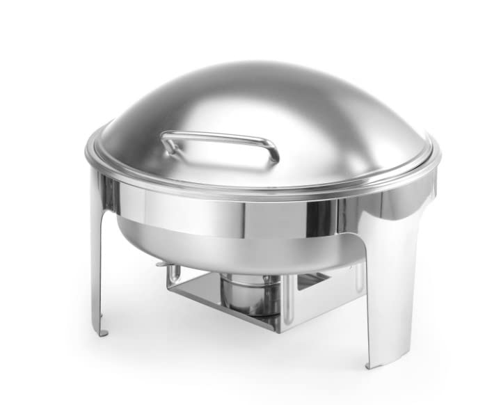 Shoppers Hub PNQ Heavy Duty Food Grade Stainless Steel Matt Finish Round ChefingChafing Dish with Roll Top Lid and Hydraulic Hinges for Soft Closing and Gel Based Burner Container for Heating Purposes for Ideal Use in Buffets Hotels Restaurants and Catering Purposes Container Capacity 6 Litres Approx  - Image 1
