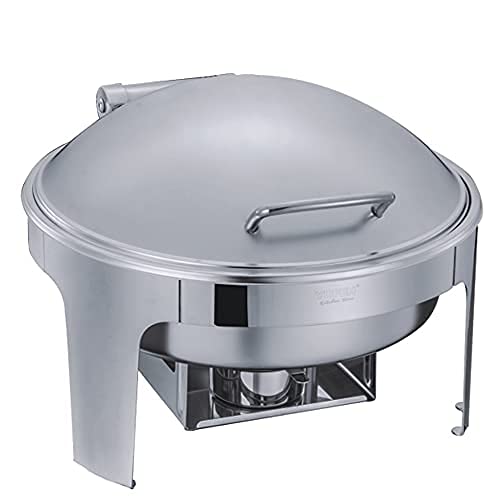 Shoppers Hub PNQ Heavy Duty Food Grade Stainless Steel Matt Finish Round ChefingChafing Dish with Roll Top Lid and Hydraulic Hinges for Soft Closing and Gel Based Burner Container for Heating Purposes for Ideal Use in Buffets Hotels Restaurants and Catering Purposes Container Capacity 6 Litres Approx  - Image 5