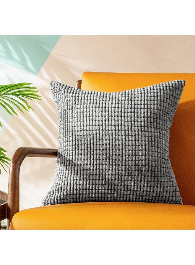 CaliTime CaliTime Throw Pillow Covers Pack of 2 Comfy Corduroy Corn Striped Waffle Decorative Cushion Cases for Couch Sofa Bed Farmhouse 26 X 26 Inches Medium Grey  - Image 2