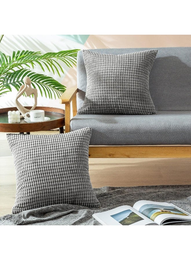 CaliTime CaliTime Throw Pillow Covers Pack of 2 Comfy Corduroy Corn Striped Waffle Decorative Cushion Cases for Couch Sofa Bed Farmhouse 26 X 26 Inches Medium Grey  - Image 4