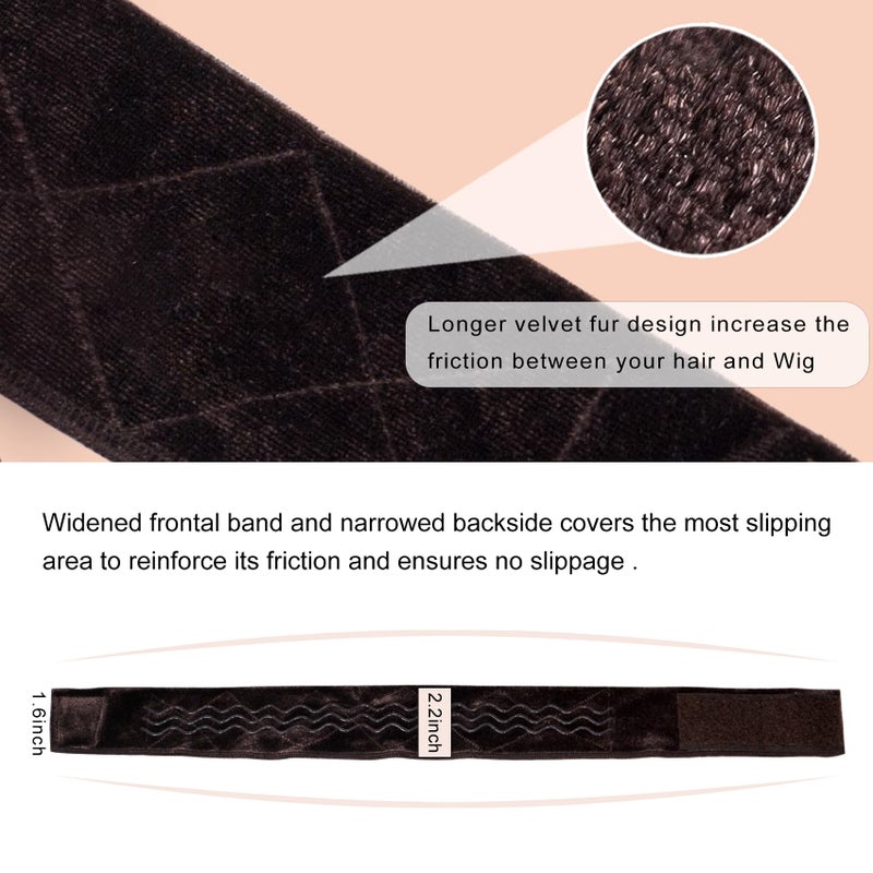 coloryoung Wig Grip Band Flexible Velvet Scarf Adjustable Comfort Band Headband Wig Comfort Non-Slip Adjustable Fasten Wig Bands with Wavy Silicone (Dark Brown) - Image 5
