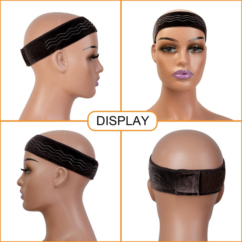 coloryoung Wig Grip Band Flexible Velvet Scarf Adjustable Comfort Band Headband Wig Comfort Non-Slip Adjustable Fasten Wig Bands with Wavy Silicone (Dark Brown) - Image 2