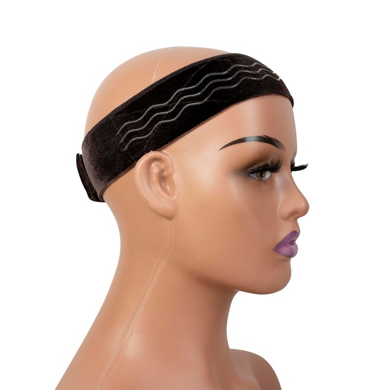 coloryoung Wig Grip Band Flexible Velvet Scarf Adjustable Comfort Band Headband Wig Comfort Non-Slip Adjustable Fasten Wig Bands with Wavy Silicone (Dark Brown) - Image 1
