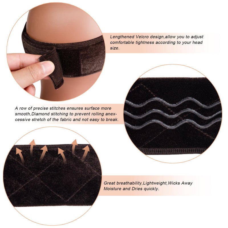 coloryoung Wig Grip Band Flexible Velvet Scarf Adjustable Comfort Band Headband Wig Comfort Non-Slip Adjustable Fasten Wig Bands with Wavy Silicone (Dark Brown) - Image 4
