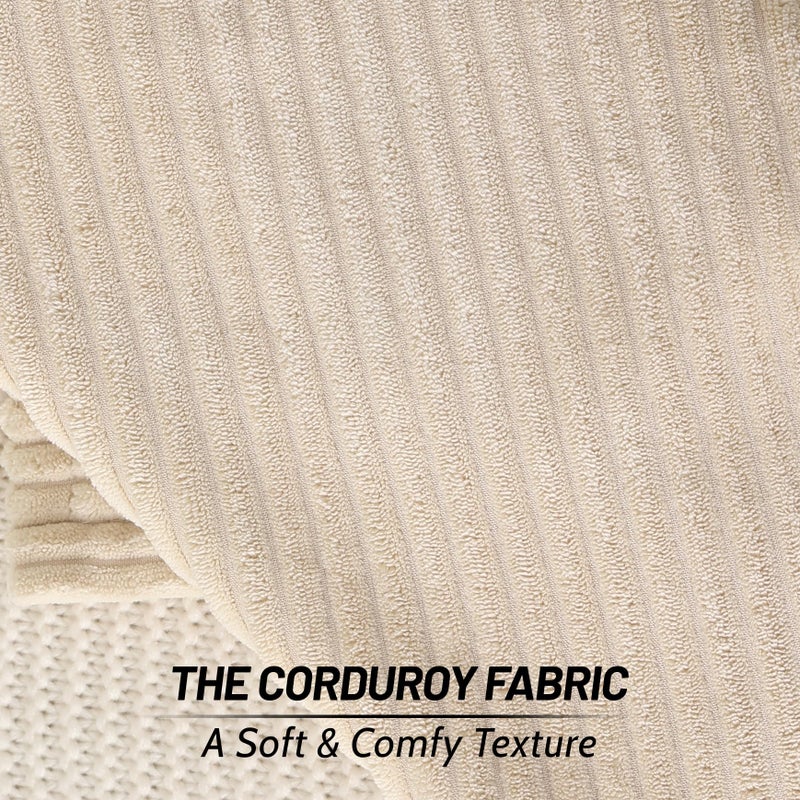Mecatny Corduroy Pillow Covers 16x16 Inch Set of 2  Striped Decorative Square Spring Throw Pillow Covers with Wide Border for Couch Living Room Bed  Beige - Image 2