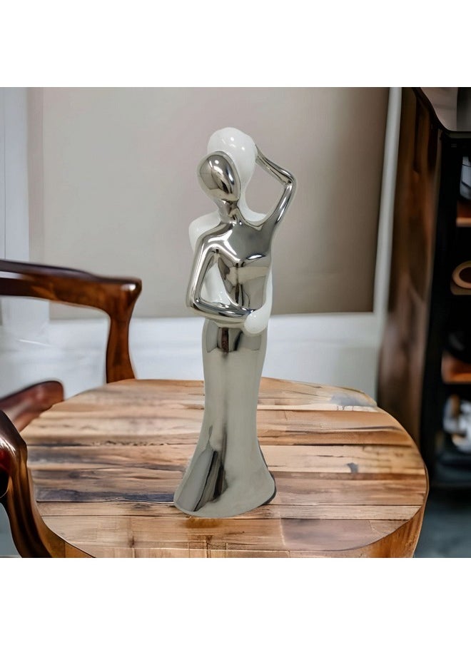 UPSCALE - Upscale Gift for Girlfriend, Wife and Women| Extra Tall (27cm) Beautiful Love Couple Showpiece for Home Decor, Living Room| White & Silver - Image 1