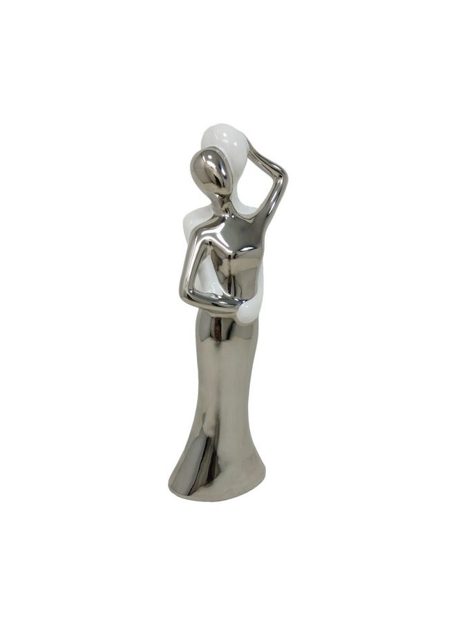 UPSCALE - Upscale Gift for Girlfriend, Wife and Women| Extra Tall (27cm) Beautiful Love Couple Showpiece for Home Decor, Living Room| White & Silver - Image 1