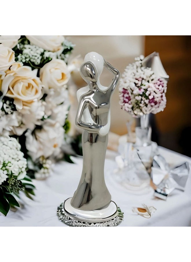 UPSCALE - Upscale Gift for Girlfriend, Wife and Women| Extra Tall (27cm) Beautiful Love Couple Showpiece for Home Decor, Living Room| White & Silver - Image 1