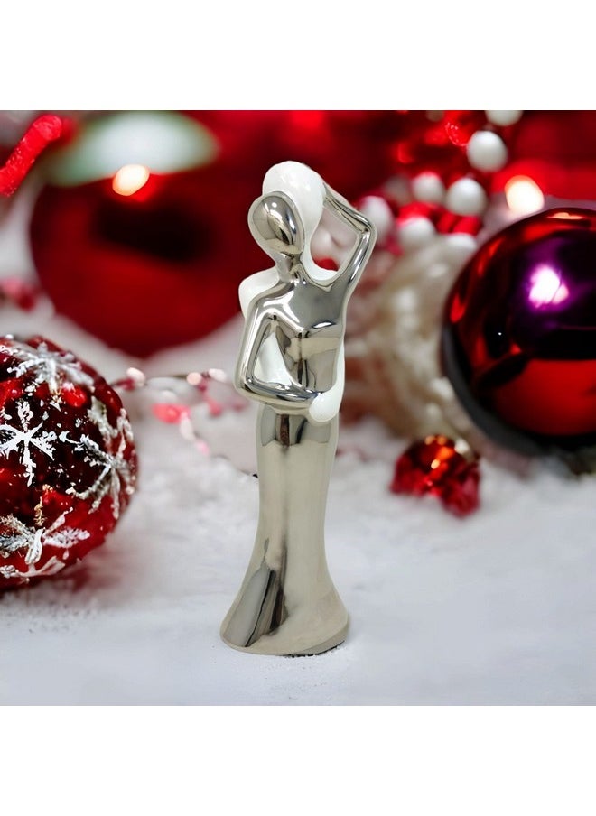 UPSCALE - Upscale Gift for Girlfriend, Wife and Women| Extra Tall (27cm) Beautiful Love Couple Showpiece for Home Decor, Living Room| White & Silver - Image 1