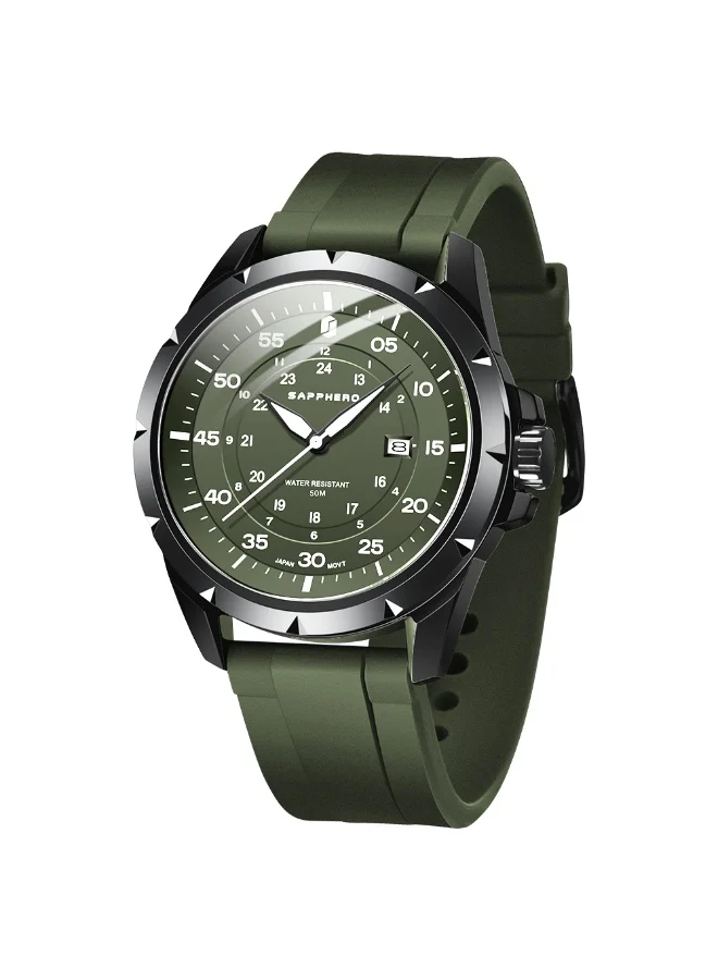 SAPPHERO Men's Silicone Waterproof Watch 5ATM Japanese Quartz Movement Stainless Steel Case Men's Watch Date Design Sport Casual Business Best Gift for Men